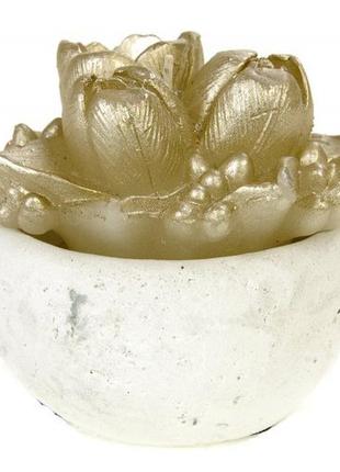 Шикарная перламутровая с золотом свеча  цветок arti casa в керамическом подсвечнике