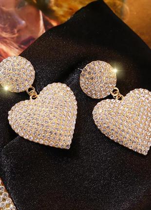 Вечірні сережки серце в кристалах ошатні ефектні сережки2 фото