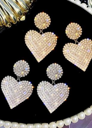 Вечірні сережки серце в кристалах ошатні ефектні сережки4 фото