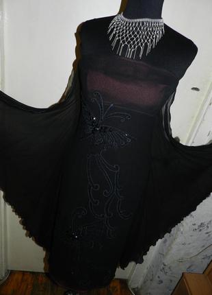 Шёлковое-100%,эксклюзивное платье с "крыльями" бабочки,пайетки,бисер,tfnc3 фото