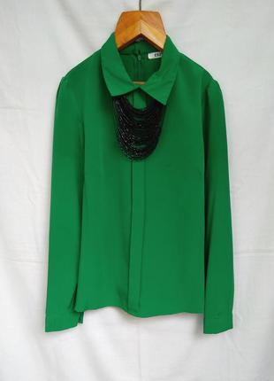 Жіноча зелена сорочка/рубашка з довгим рукавом та кольє esay.1 фото