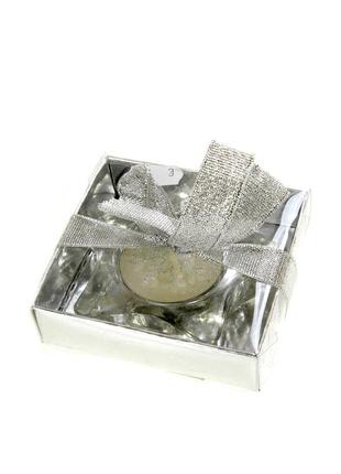 Чайная свеча с серебристым декором в стеклянном подсвечнике звезда, в подарочной упаковке4 фото