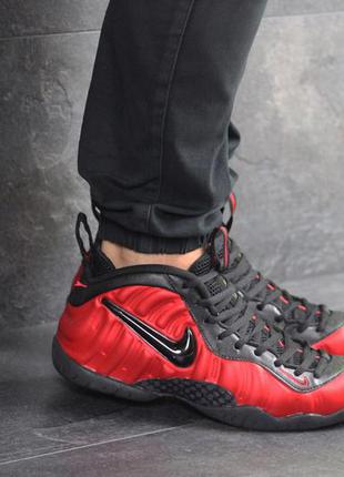 Мужские кроссовки nike air foamposite pro кожаные черные красные4 фото