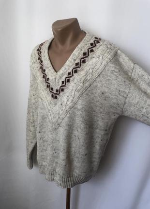 Vinci tradition винтаж светло-серый свитер орнамент мысом