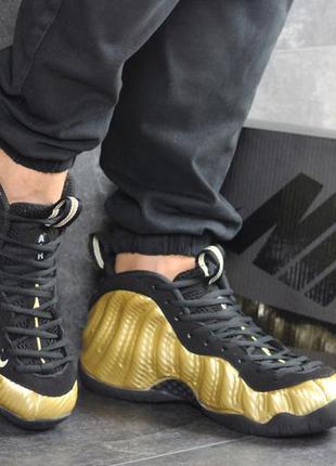 Мужские кроссовки nike air foamposite pro кожаные черный золотистый2 фото