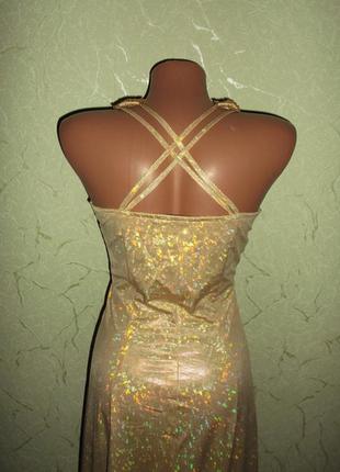 Стильное вечернее платье золотое диско коктельное выпускное свадебное р. s6 фото