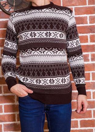 Стильный зимний мужской свитер с шерстью новогодний мужской свитер с принтом новогодним принтованный свитер с принтом зимним теплый свитер шерсть4 фото