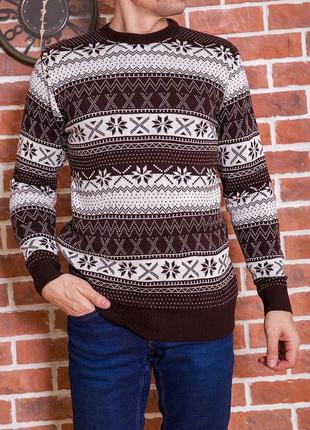 Стильный зимний мужской свитер с шерстью новогодний мужской свитер с принтом новогодним принтованный свитер с принтом зимним теплый свитер шерсть2 фото