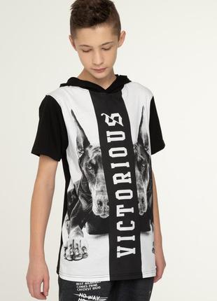 Модная футболка для подростков мальчиков с принтом young reporter польша 201-0449b-47-200-1-d черный 176