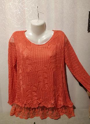 Джемпер вязаный вискозный с кружевом (пог 50см+)  79