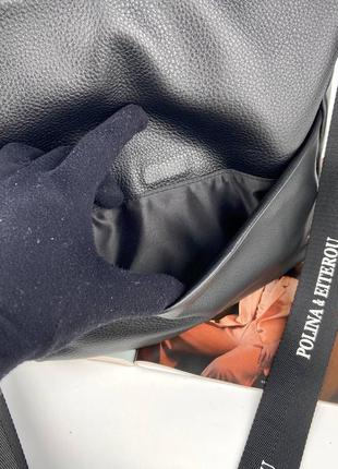 Женская кожаная сумка на и через плечо с двумя ремешками polina & eiterou черная8 фото