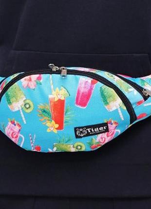 Поясна сумка бананка з принтом tiger бірюзова мохіто