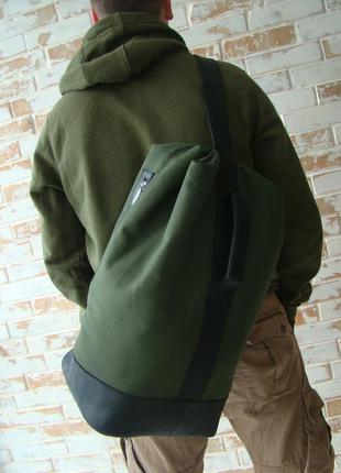 Стильний рюкзак-сумка канвас+шкіра / спортивний рюкзак/ рюкзак-мішок