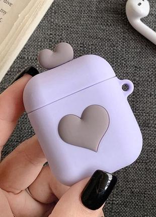 Силіконовий чохол для airpods 1 і 2 і apple airpods pro бузковий сердечко