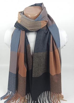 Базовий вовняної кашеміровий шарф палантин в клітку коричневий чорний новий якісний