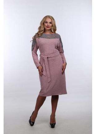 Платье  алеся ак-134 трикотаж пепел розы серый гипюр адель