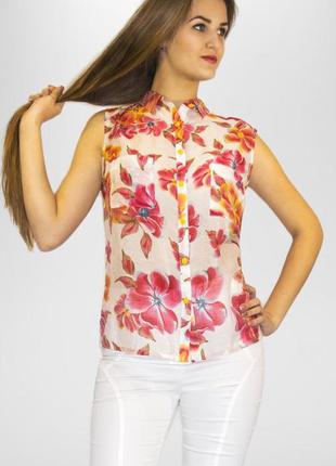 Блуза олеся ак-48 вуаль білий/рожеві орхідеї