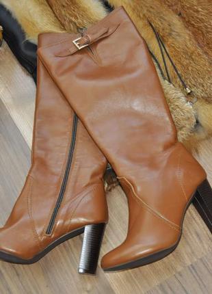 Шкіряні чоботи демі на стійкому каблуці rodier 36р.