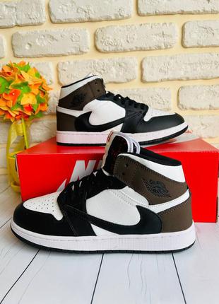 Nike air jordan 1 retro dark mocha ( cactus jack)winter  женские кроссовки найк аир  джордан