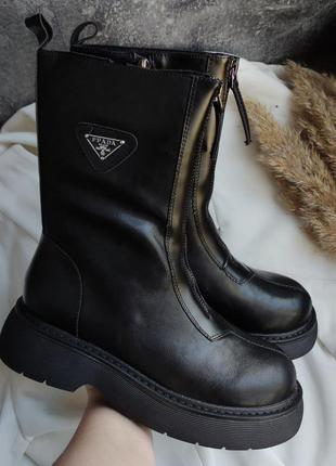Зимние женские ботинки черные1 фото