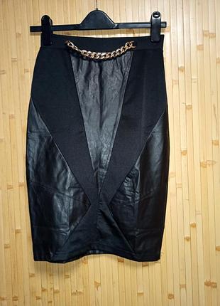 Нова стильна шкіряна спідниця з ланцюжком,38-42разм.,in vogue франція.