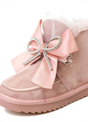 Замшевые ботинки угги fashion розовые 107l5655 роз/бант (р. 27-36)