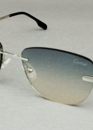 Cartier стильные солнцезащитные очки унисекс бежево голубой градиент с ягуаром