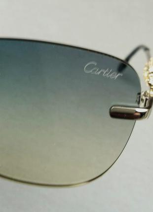 Cartier стильные солнцезащитные очки унисекс бежево голубой градиент с ягуаром9 фото