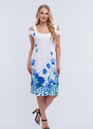 Сукня олеся ак-151 коттон білий/синні квіти хортенс