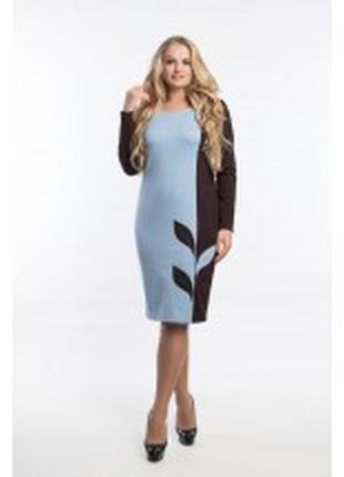 Платье  алеся ак-115 трикотаж черный голубой лепесток (италия)