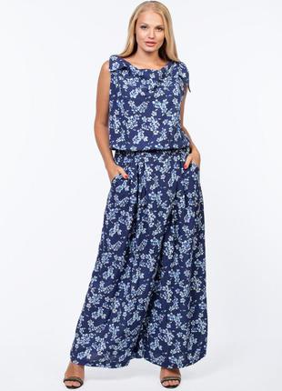 Комбинезон алеся лю-5-2 штапель синий/цветы