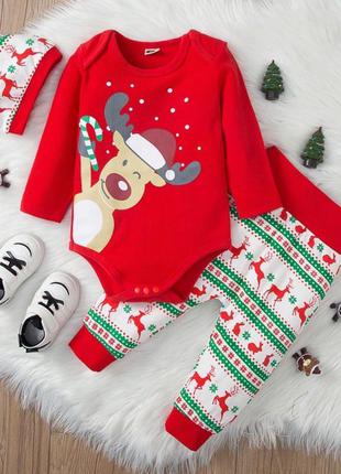 Новорічний комплект 🎄❤ кофточка+штани+новорічна шапка 🎅