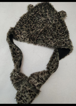 Зимова осіння шапка капюшон з вушками рукавиці леопардовий принт3 фото