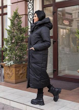 Пуховик довге пальто зимове з капишоном3 фото