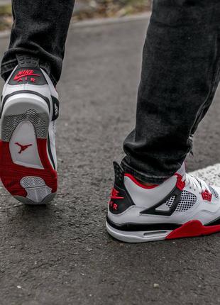 Кросівки nike air jordan retro 4 "white red"8 фото