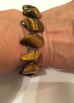 Браслет винтаж на металлической основе натуральный камень тигровый глаз