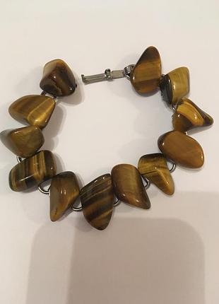 Браслет винтаж на металлической основе натуральный камень тигровый глаз