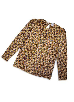 Винтажная горчичная блуза с длинным рукавом и декоративными воланами