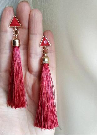 Серги нити бордовые серьги кисти