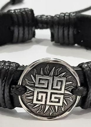 Браслет шкіряний слов'янський оберіг душевна свастыка
