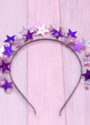 Обруч ободок звезды звездочки сиренево-фиолетовый3 фото