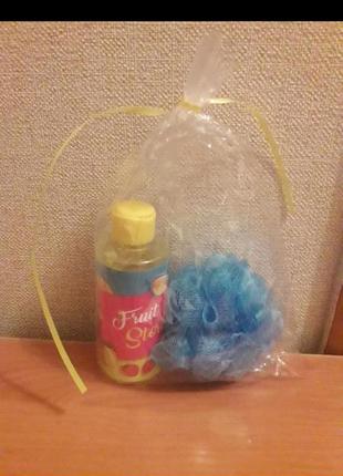 Подарунковий набір dolce vita: гель для душу 250 мл і губка банна синя блакитна подарунок на новий рік