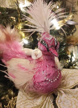 Ялинкова іграшка hand made в єдиному екземплярі ручної роботи рожевий птах