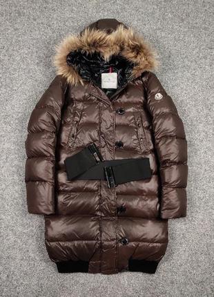 Оригінальний жіночий подовжений пуховик moncler lucie brown jacket