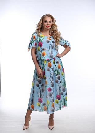 Платье  алеся ак-145 шифон голубой тюльпан ноеми