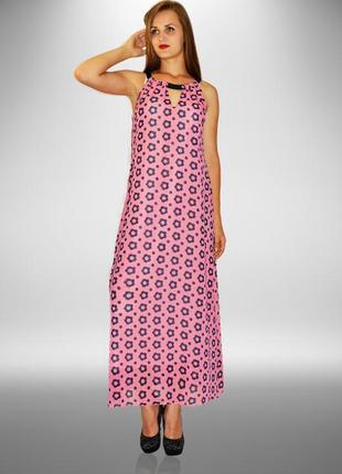 Сарафан олеся ак-75 шифон рожевий/сині квіти