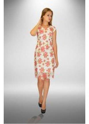 Сукня олеся ла-54/ст-20 гіпюр бірюза рожеві квіти