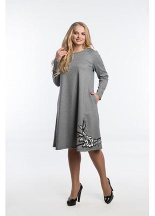 Сукня олеся ак-122 шерсть сірий дрібна гусяча лапка квітка