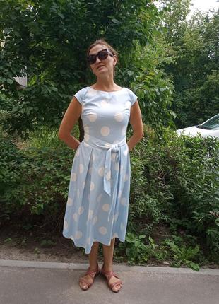 Плаття алеся ла-64-3 блакитний білий горох капріс