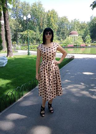 Платье алеся ла-64-10 персик черный крупный горох каприс